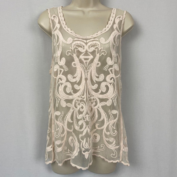 Express Tops - Express Sheer Lace Top Womens Medium Pastel Pink Baroque Romantic Boho Glam Y2K